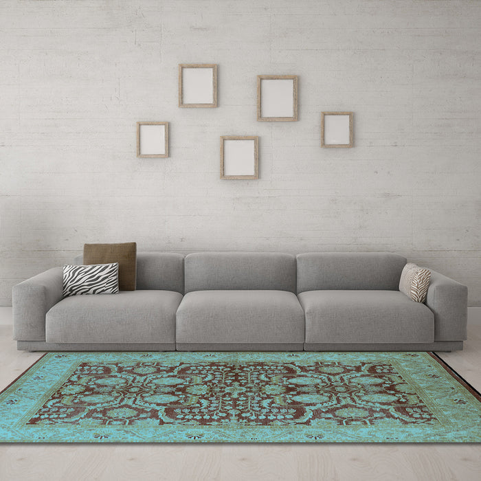 Machine Washable Oriental Light Blue Industrial Rug in a Living Room, wshurb3064lblu