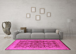 Machine Washable Oriental Pink Industrial Rug in a Living Room, wshurb3064pnk