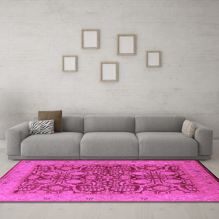 Machine Washable Oriental Pink Industrial Rug in a Living Room, wshurb3064pnk