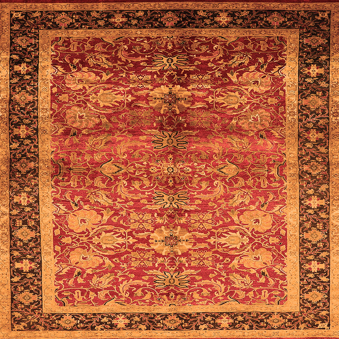 Square Machine Washable Oriental Orange Industrial Area Rugs, wshurb3065org