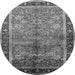 Round Machine Washable Oriental Gray Industrial Rug, wshurb3065gry