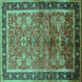 Square Machine Washable Oriental Turquoise Industrial Area Rugs, wshurb3065turq