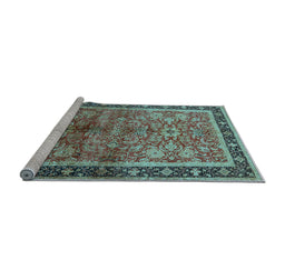 Sideview of Machine Washable Oriental Light Blue Industrial Rug, wshurb3065lblu