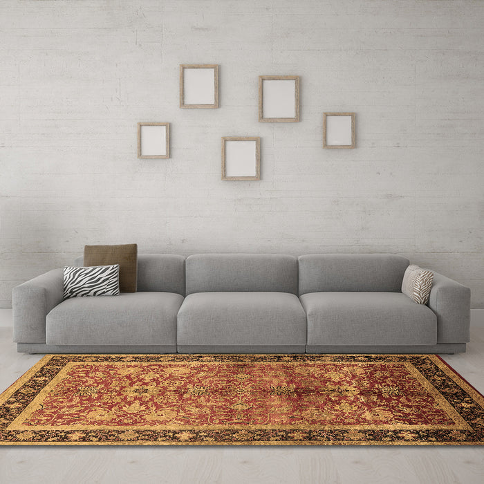 Machine Washable Oriental Brown Industrial Rug in a Living Room,, wshurb3065brn