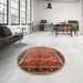 Round Mid-Century Modern Brown Sand Brown Oriental Rug in a Office, urb3065