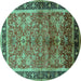 Round Oriental Turquoise Industrial Rug, urb3065turq