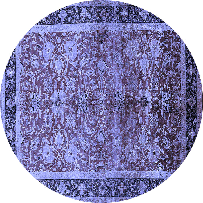 Round Machine Washable Oriental Blue Industrial Rug, wshurb3065blu