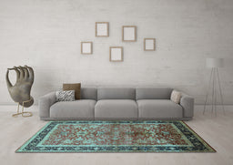 Machine Washable Oriental Light Blue Industrial Rug in a Living Room, wshurb3065lblu