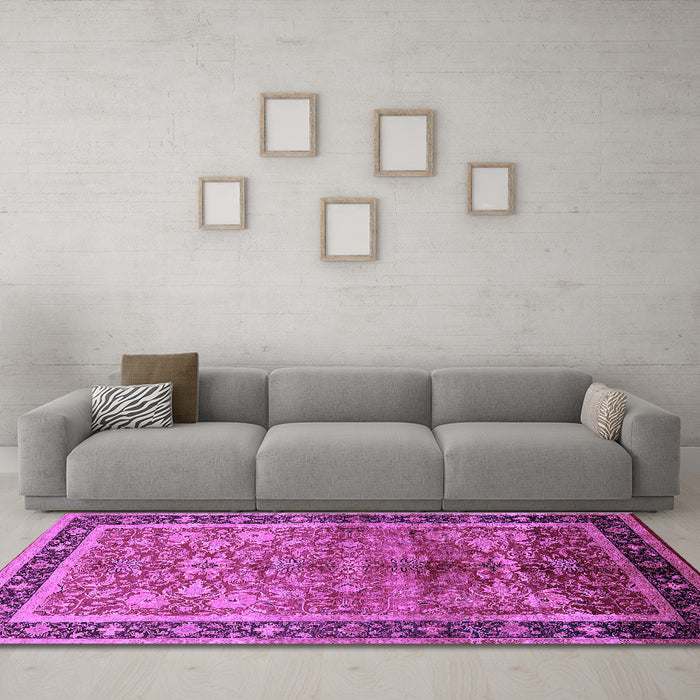 Machine Washable Oriental Purple Industrial Area Rugs in a Living Room, wshurb3065pur
