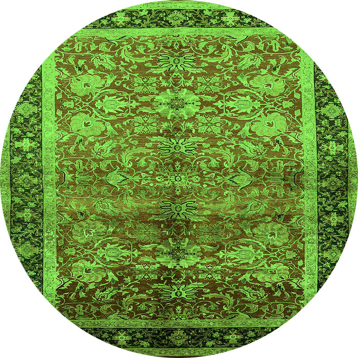 Round Machine Washable Oriental Green Industrial Area Rugs, wshurb3065grn