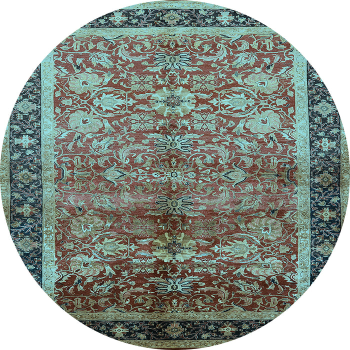 Round Machine Washable Oriental Light Blue Industrial Rug, wshurb3065lblu