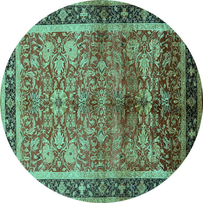 Round Machine Washable Oriental Turquoise Industrial Area Rugs, wshurb3065turq