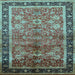 Square Machine Washable Oriental Light Blue Industrial Rug, wshurb3065lblu