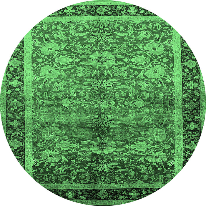 Round Machine Washable Oriental Emerald Green Industrial Area Rugs, wshurb3065emgrn