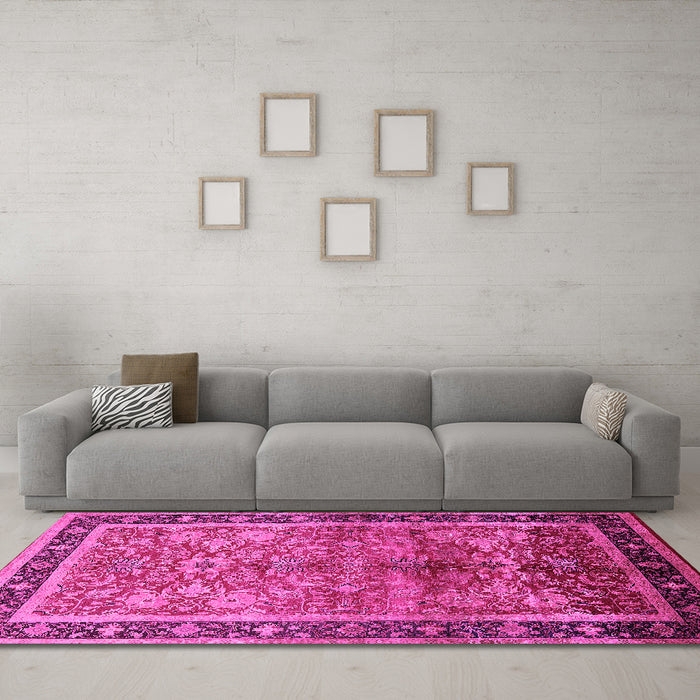 Machine Washable Oriental Pink Industrial Rug in a Living Room, wshurb3065pnk