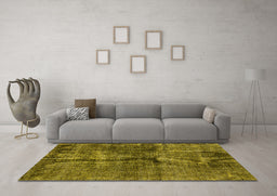 Machine Washable Oriental Yellow Industrial Rug in a Living Room, wshurb3066yw