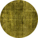 Round Machine Washable Oriental Yellow Industrial Rug, wshurb3066yw