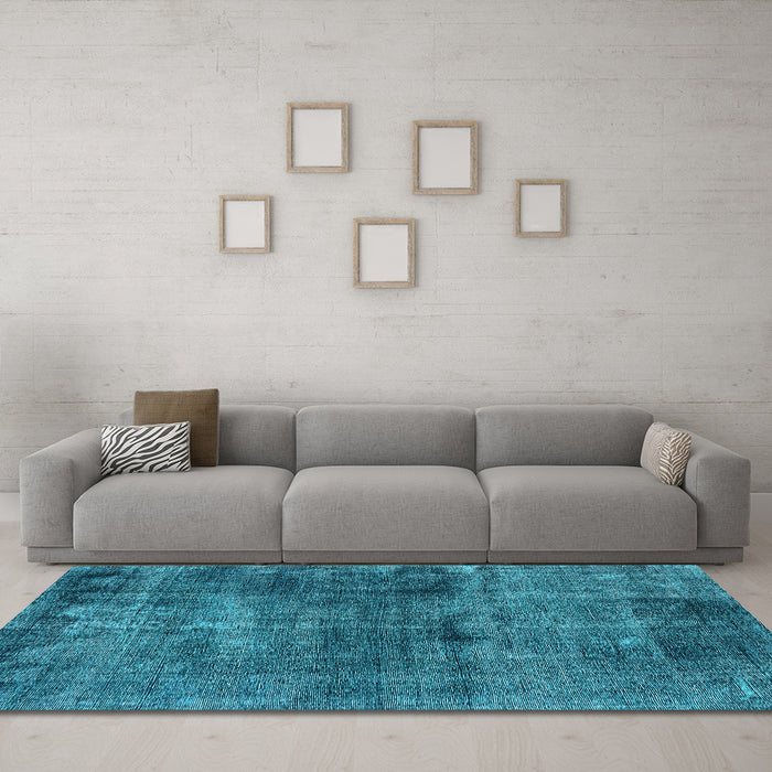 Machine Washable Oriental Light Blue Industrial Rug in a Living Room, wshurb3066lblu