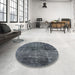 Round Mid-Century Modern Light Slate Gray Oriental Rug in a Office, urb3066