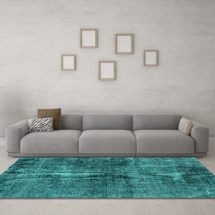 Machine Washable Oriental Turquoise Industrial Area Rugs in a Living Room,, wshurb3066turq