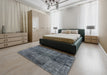 Mid-Century Modern Light Slate Gray Oriental Rug in a Bedroom, urb3066