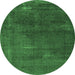 Round Machine Washable Oriental Emerald Green Industrial Area Rugs, wshurb3067emgrn