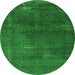 Round Machine Washable Oriental Green Industrial Area Rugs, wshurb3067grn