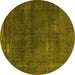 Round Machine Washable Oriental Yellow Industrial Rug, wshurb3067yw