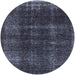 Round Mid-Century Modern Slate Blue Grey Oriental Rug, urb3068