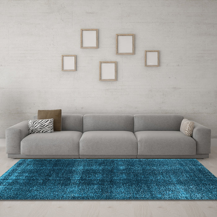 Machine Washable Oriental Light Blue Industrial Rug in a Living Room, wshurb3068lblu