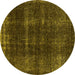 Round Machine Washable Oriental Yellow Industrial Rug, wshurb3068yw