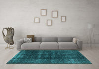 Machine Washable Oriental Turquoise Industrial Rug, wshurb3068turq