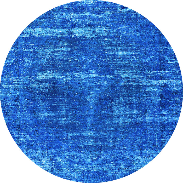 Round Machine Washable Oriental Light Blue Industrial Rug, wshurb3069lblu