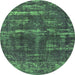 Round Machine Washable Oriental Green Industrial Area Rugs, wshurb3069grn