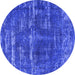 Round Machine Washable Oriental Blue Industrial Rug, wshurb3069blu