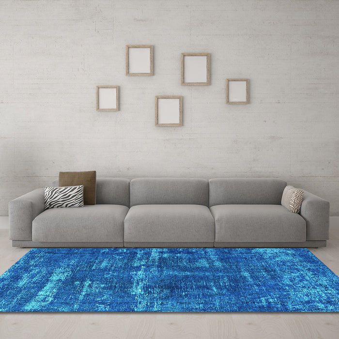 Machine Washable Oriental Turquoise Industrial Area Rugs in a Living Room,, wshurb3069turq