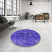 Round Mid-Century Modern Blue Oriental Rug in a Office, urb3069