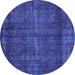 Round Machine Washable Oriental Blue Industrial Rug, wshurb3070blu