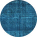 Round Machine Washable Oriental Light Blue Industrial Rug, wshurb3070lblu