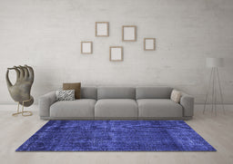 Machine Washable Oriental Blue Industrial Rug in a Living Room, wshurb3070blu