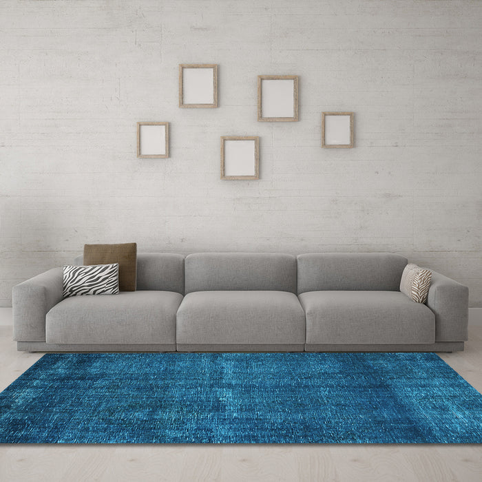 Machine Washable Oriental Light Blue Industrial Rug in a Living Room, wshurb3070lblu