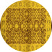 Round Machine Washable Oriental Yellow Industrial Rug, wshurb3071yw