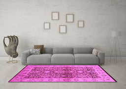 Machine Washable Oriental Pink Industrial Rug in a Living Room, wshurb3071pnk