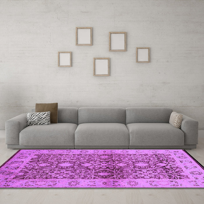 Machine Washable Oriental Purple Industrial Area Rugs in a Living Room, wshurb3071pur