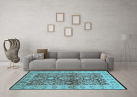 Machine Washable Oriental Light Blue Industrial Rug, wshurb3071lblu