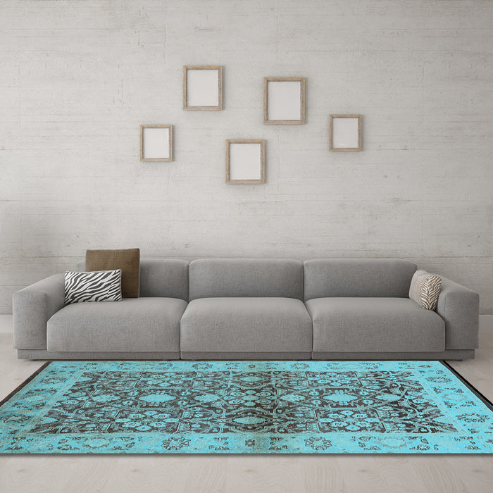 Machine Washable Oriental Light Blue Industrial Rug in a Living Room, wshurb3071lblu