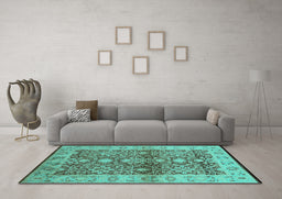 Machine Washable Oriental Turquoise Industrial Area Rugs in a Living Room,, wshurb3071turq