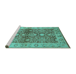Sideview of Machine Washable Oriental Turquoise Industrial Area Rugs, wshurb3071turq