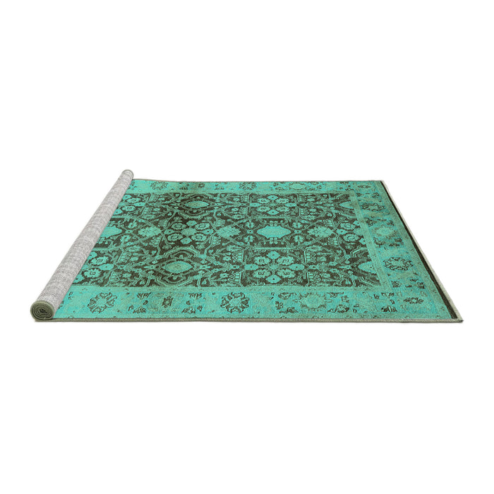 Sideview of Machine Washable Oriental Turquoise Industrial Area Rugs, wshurb3071turq