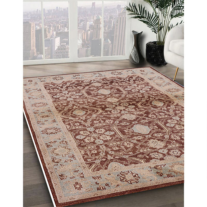 Mid-Century Modern Sienna Brown Oriental Rug in Family Room, urb3071